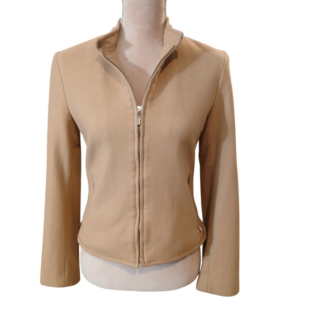 HUGO BUSCATI COLLECTION Tan Wool Cashmere Blend Zip Front Jacket Size XS